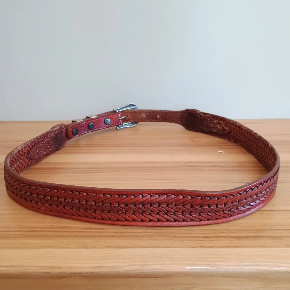 Vintage Levis Brown Braided Belt Womens Size 34 Brass Buckle Western